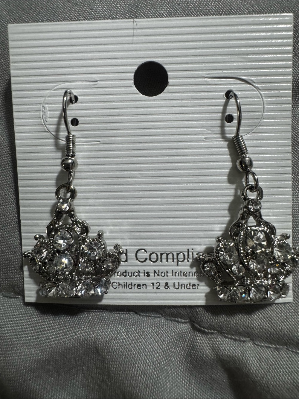 Silver Crystal Crown Drop Earrings - Unbranded